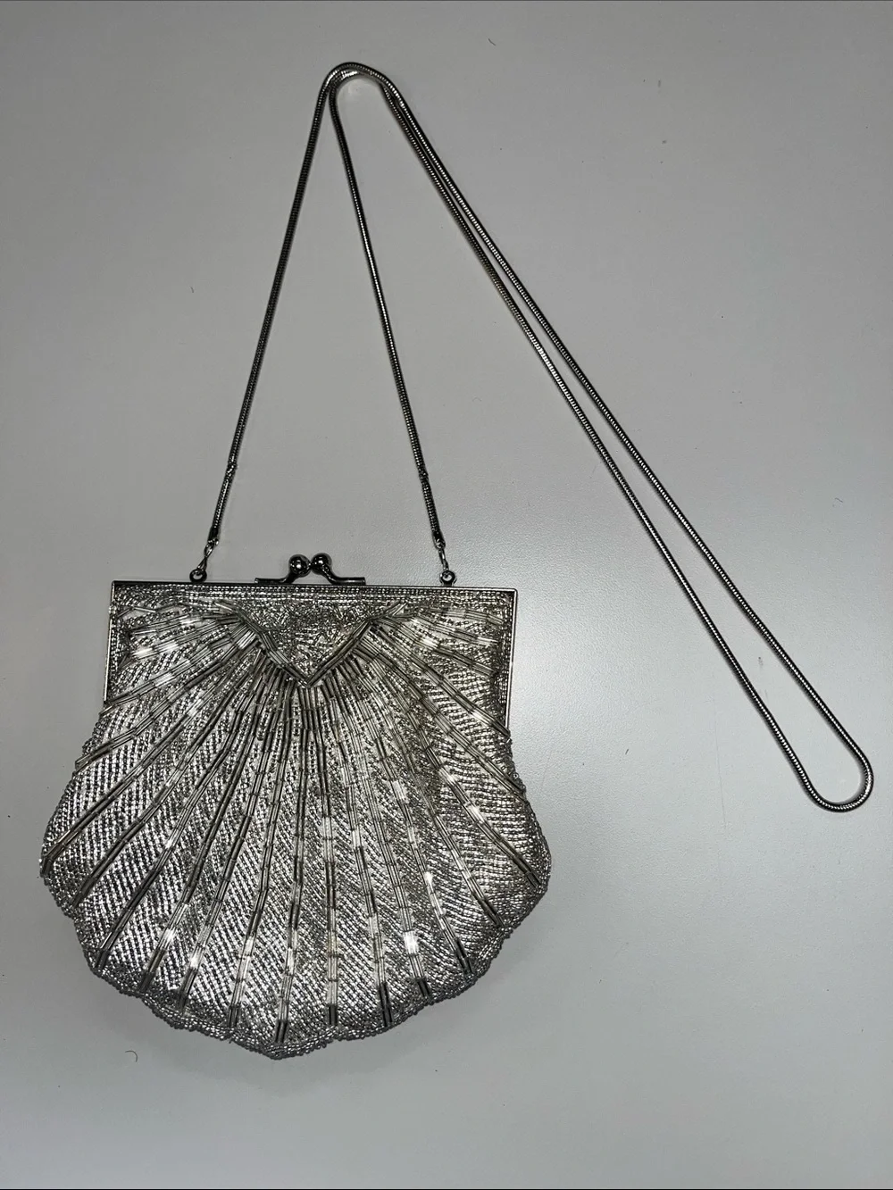 Silver Shell-Style Evening Crossbody / Clutch Bag
